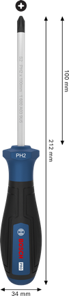 Bosch PH2 x 100 毫米螺絲刀，附人體工學手柄。