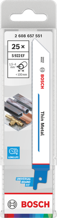 Bosch 922 EF 薄金屬往復鋸片 25 片裝。