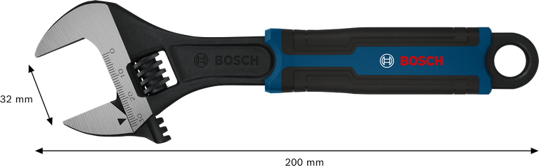 Bosch可調扳手 200 毫米，鉗口開口 32 毫米。