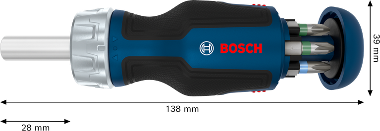 Bosch短柄棘輪螺絲刀，附 6 個批頭。