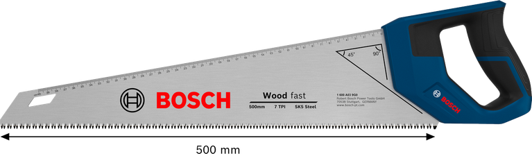 Bosch手鋸 500 毫米 7 TPI，用於快速切割木材。