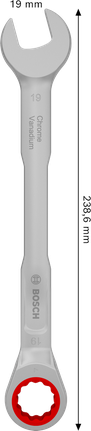 Bosch棘輪組合扳手 19 毫米鉻釩鋼。