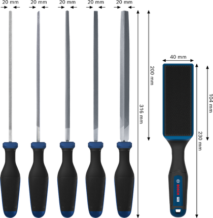 Bosch銼刀組 5 件，含 PRO 銼刀刷和多組分手柄。