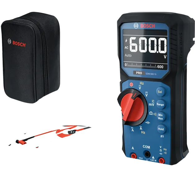 Bosch 600-15 數位萬用電錶，附探頭和外殼。
